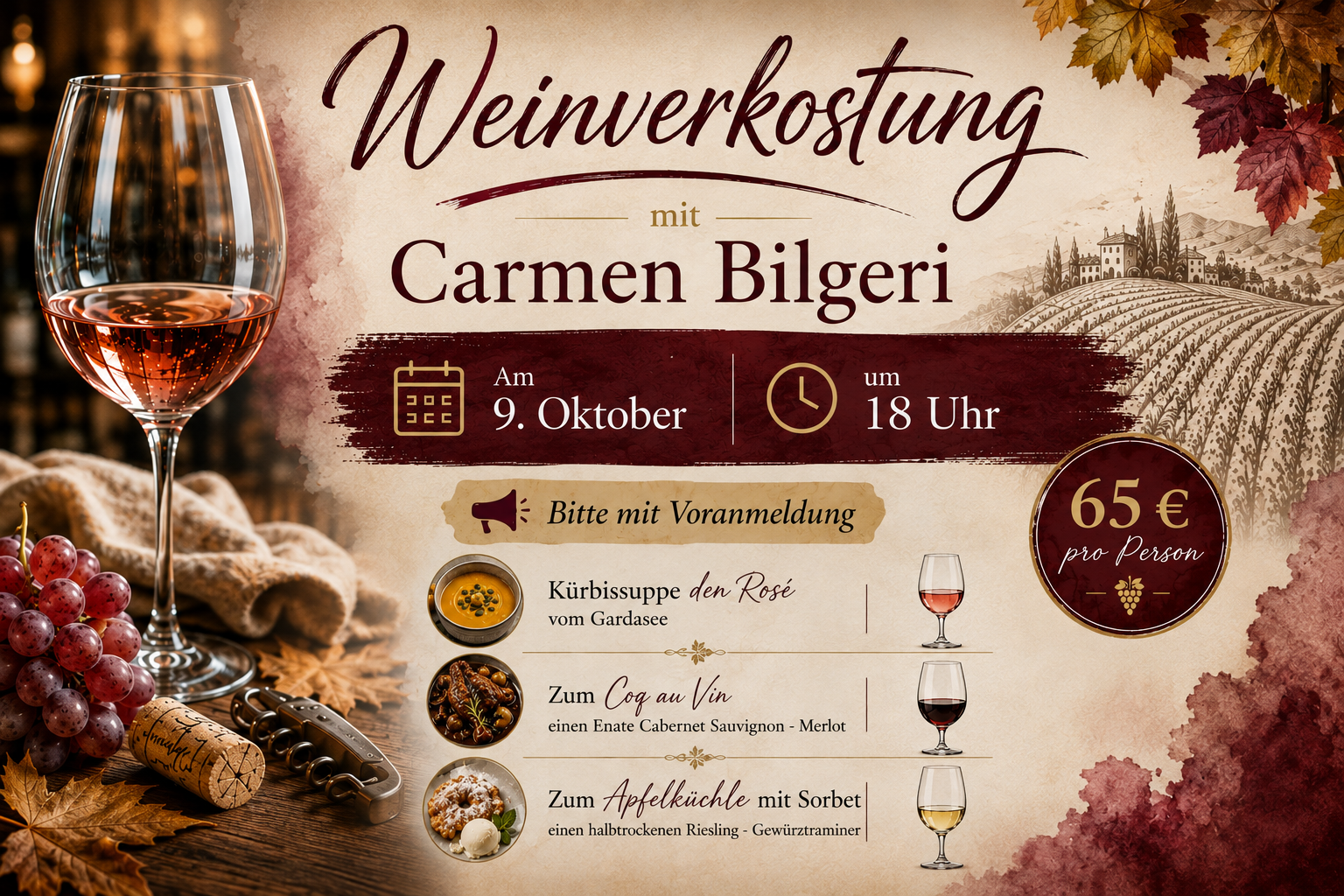 9. Oktober 2026 | 18.00 Uhr – Weinverkostung mit Carmen Bilgeri